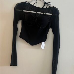 Chic Black Sheer Sleeve Women's Blouse